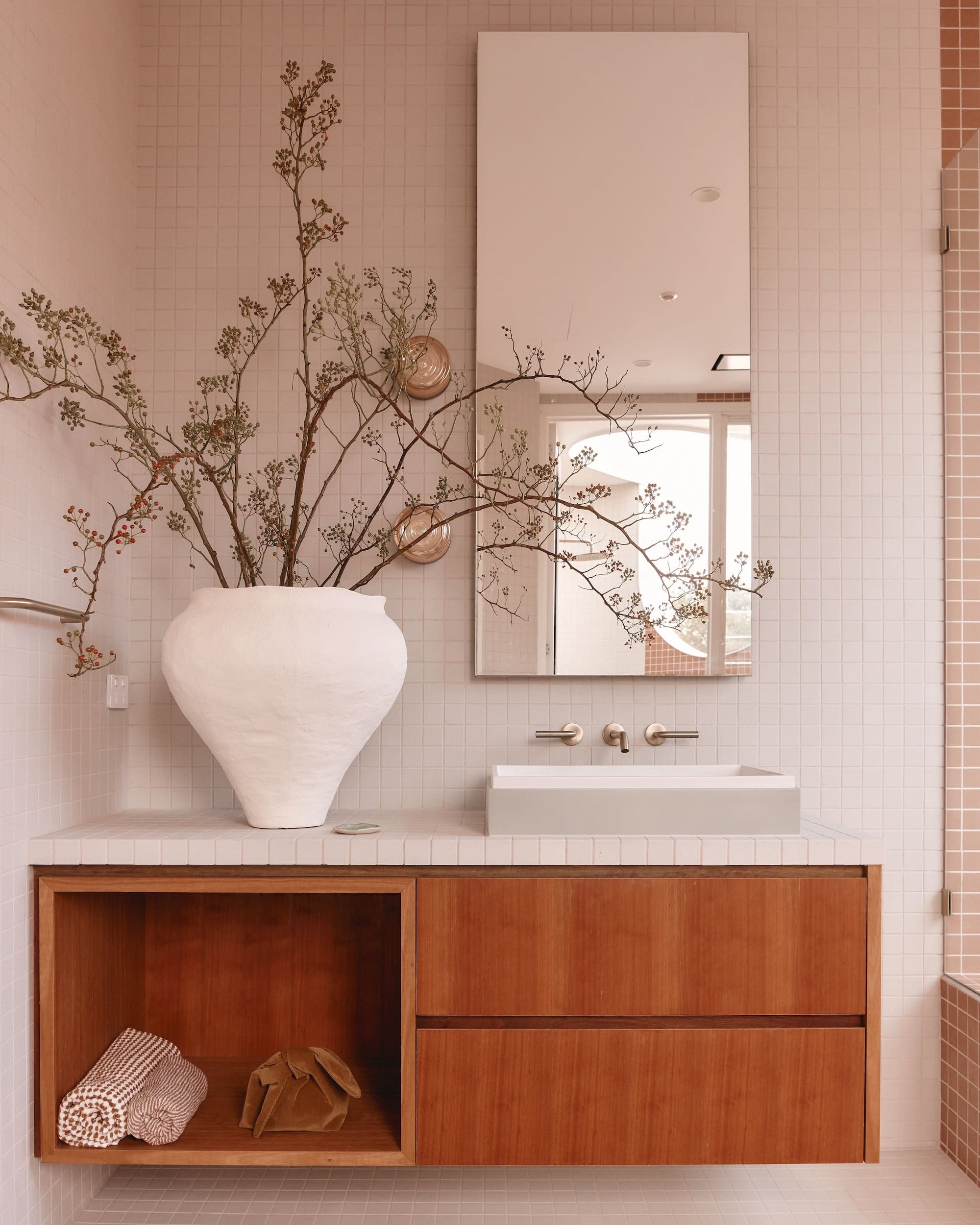 Bloom Vase, lifestyle bathroom view with branches