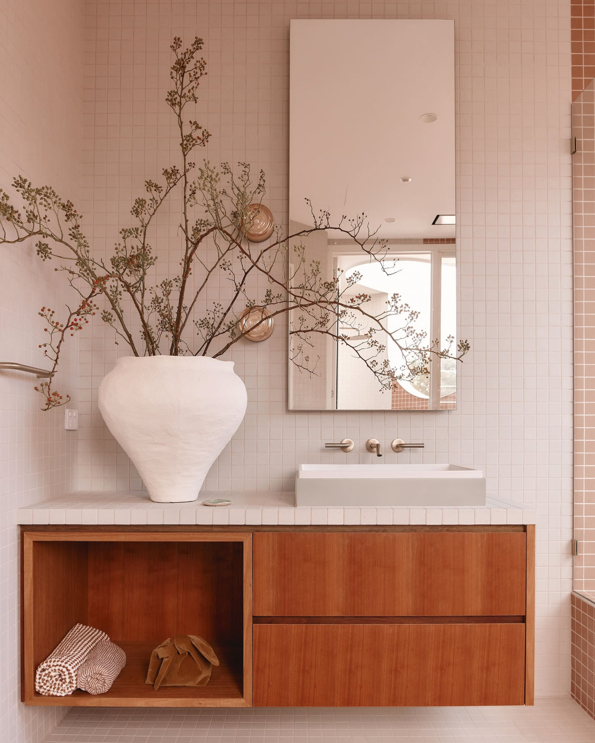 Bloom Vase, lifestyle bathroom view with branches