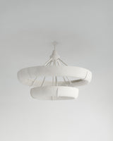 Aura Double Hanging Light, front view, white resin sculptural pendant