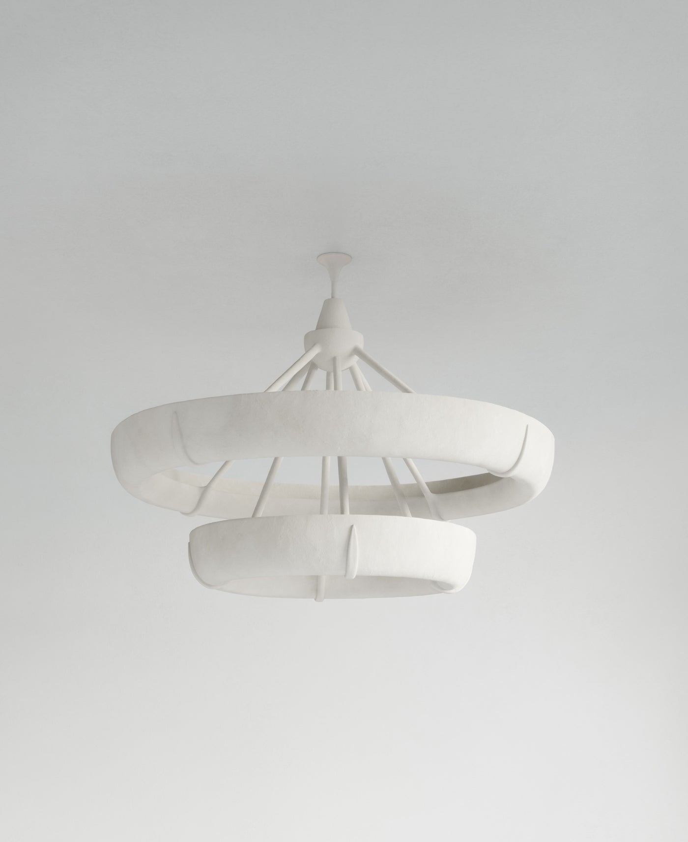 Aura Double Hanging Light, front view, white resin sculptural pendant