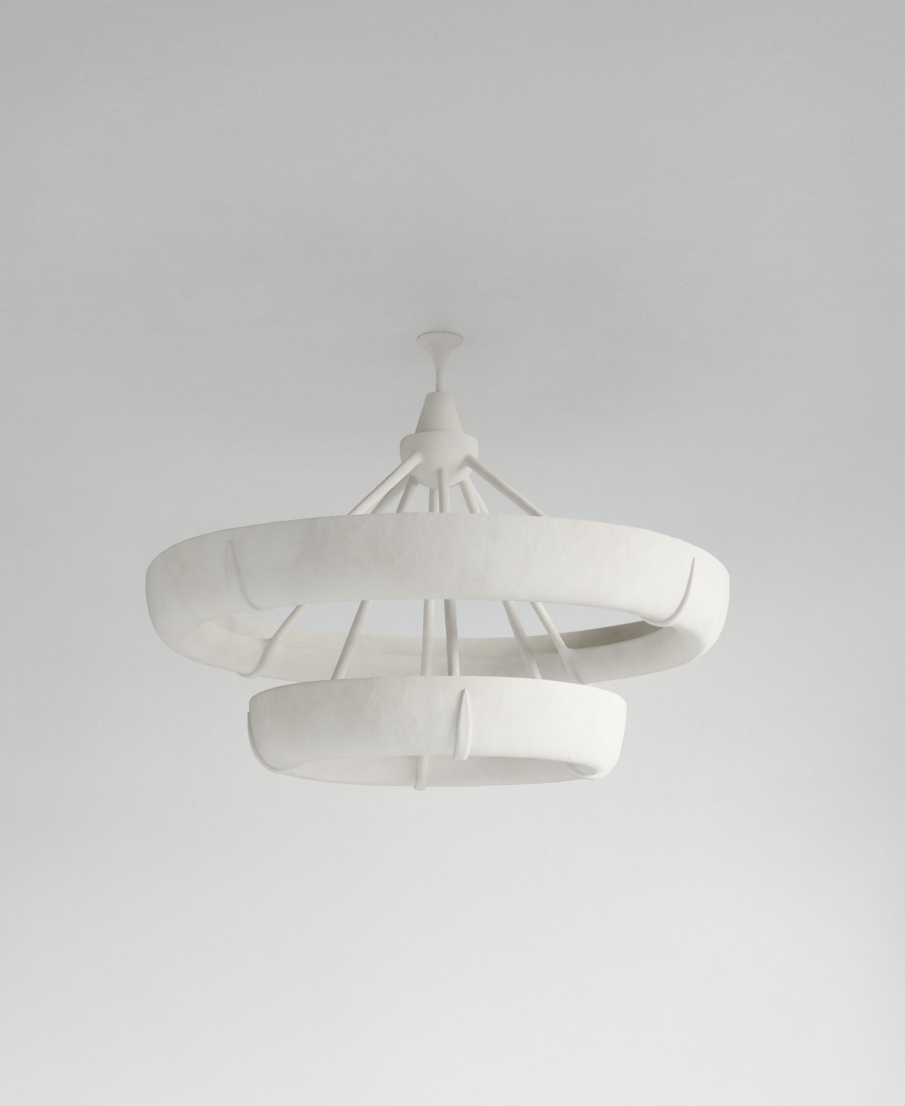 Aura Double Hanging Light, front view, white resin sculptural pendant