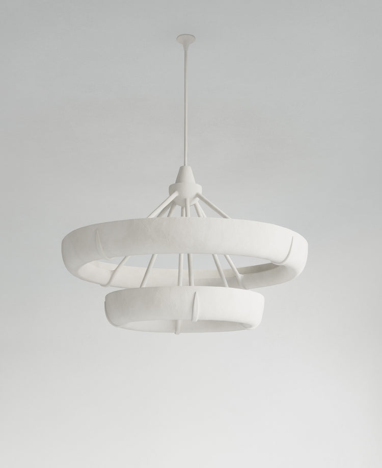 Aura Double Hanging Light, full-length view, sculptural resin pendant