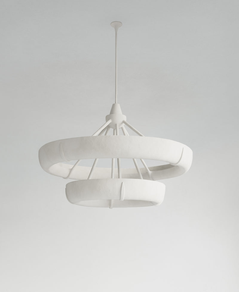 Aura Double Hanging Light, full-length view, sculptural resin pendant
