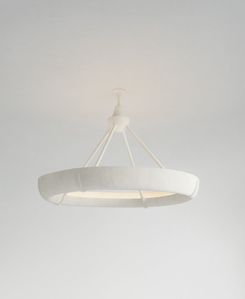 Aura Single Hanging Light, light-on view, white resin pendant