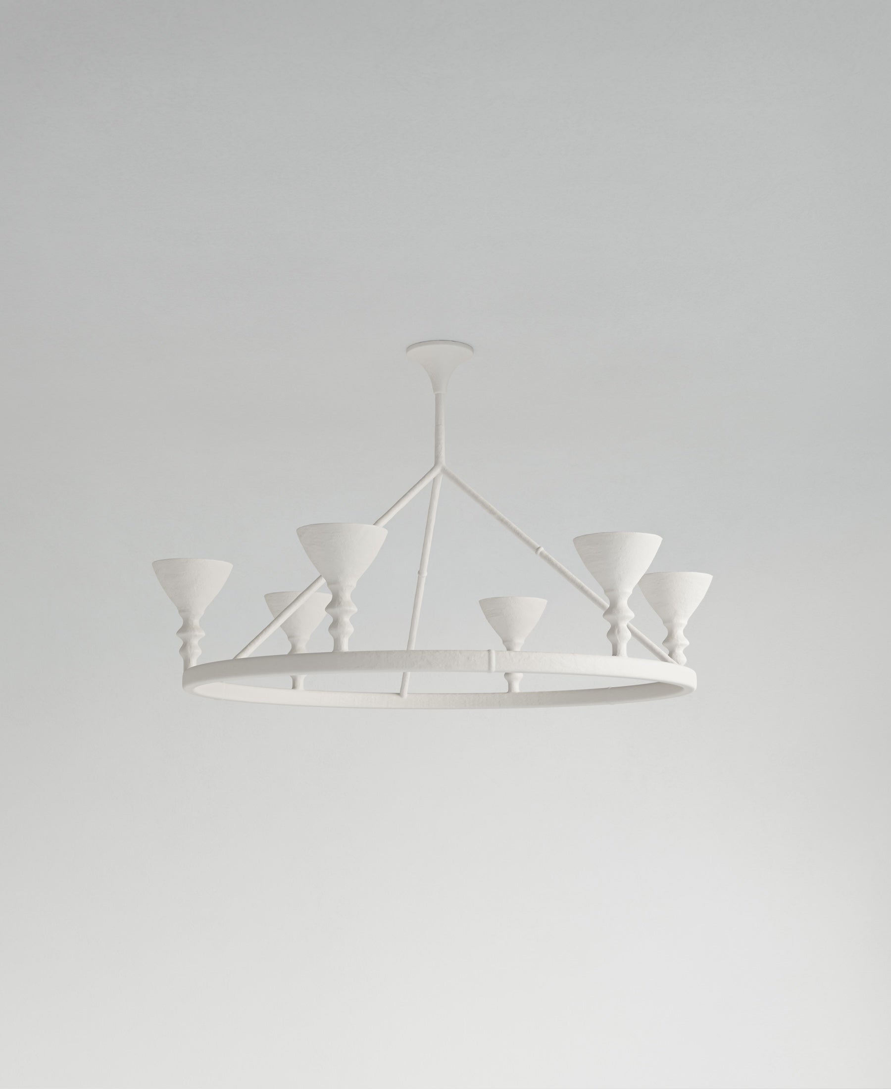 Byblos Hanging Light, front view, sculptural plaster pendant