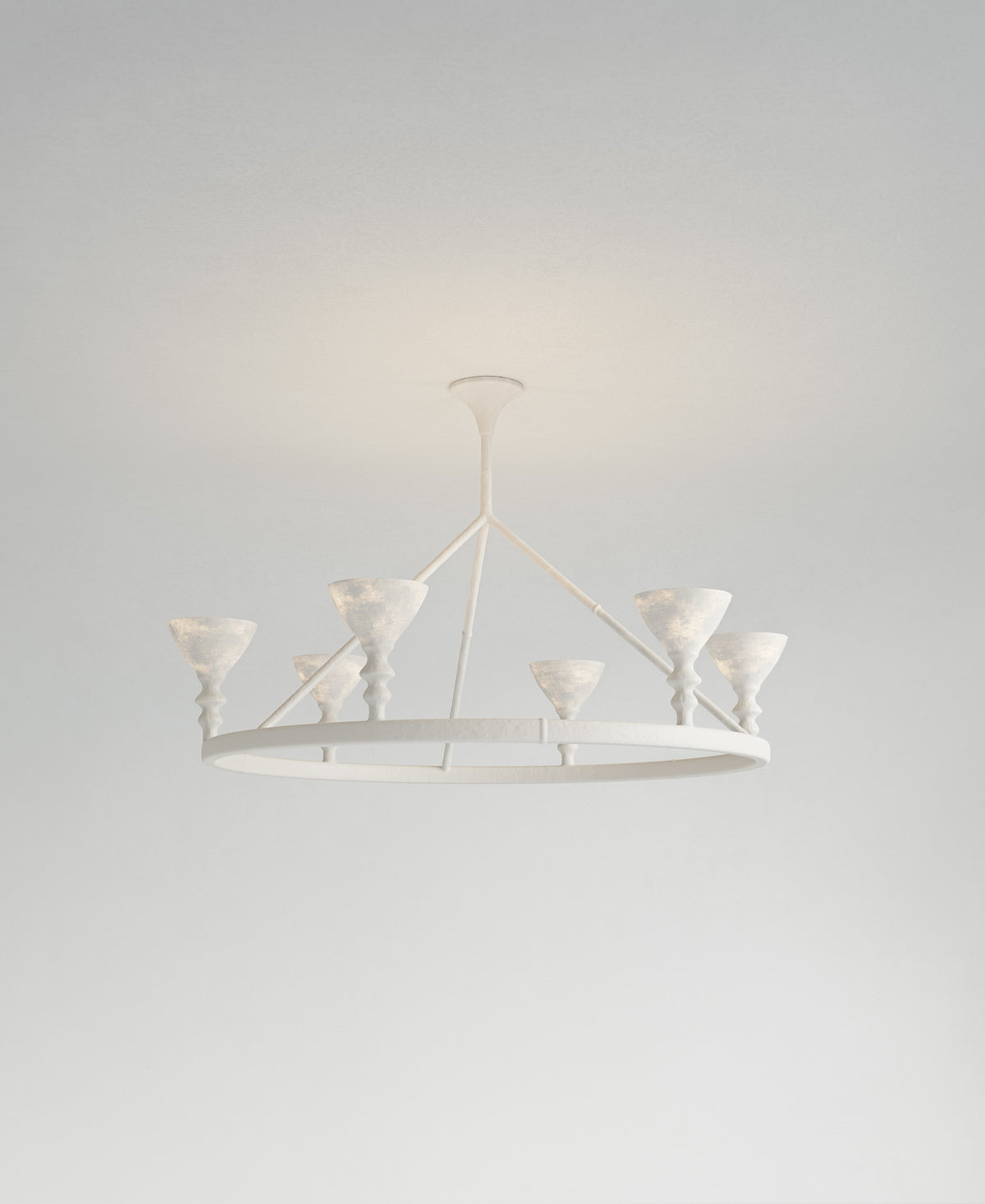 Byblos Hanging Light, light-on view, sculptural plaster pendant