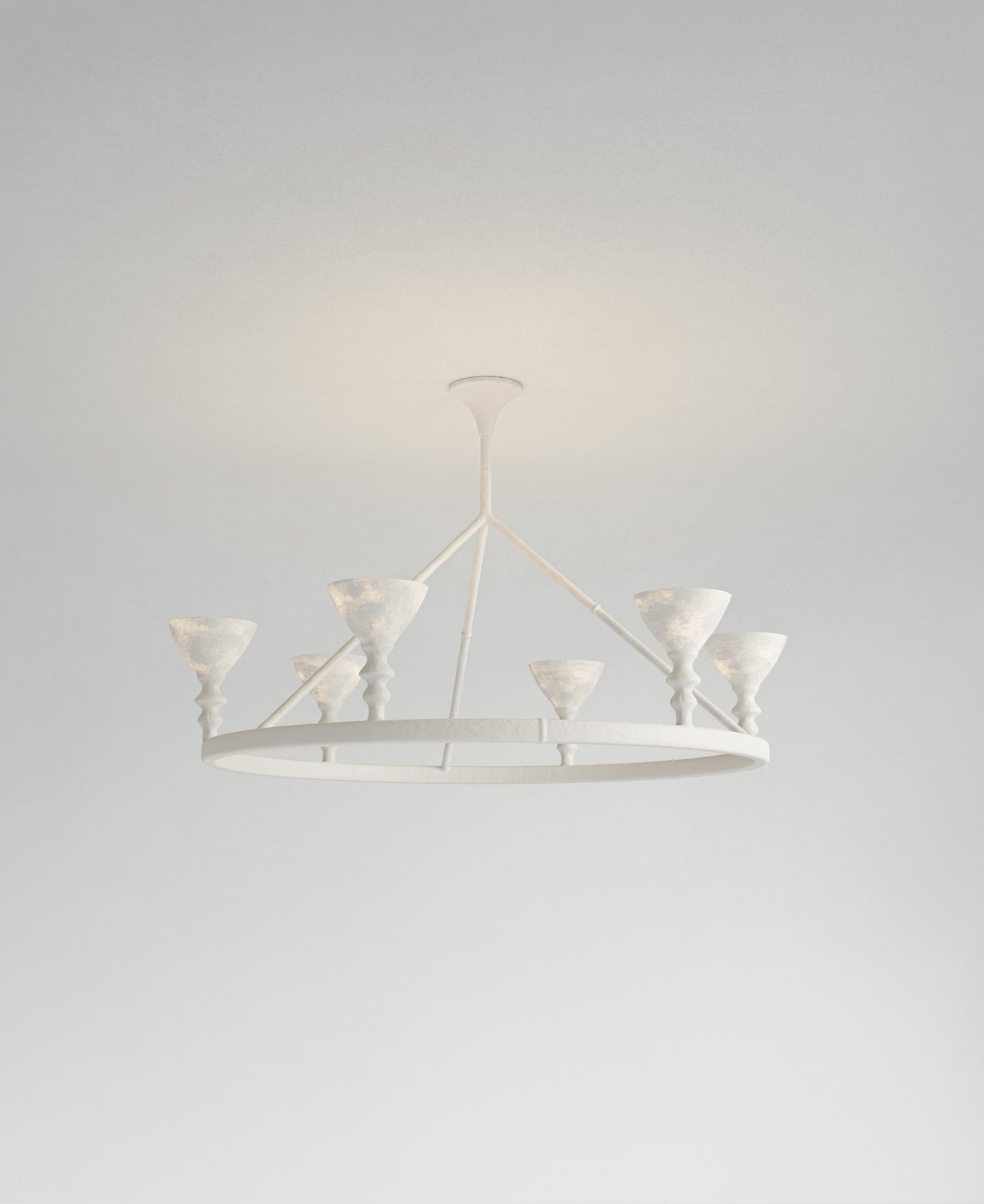 Byblos Hanging Light, light-on view, sculptural plaster pendant