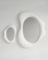 Drop Mirror large and small together, front view, sculptural wall mirrors