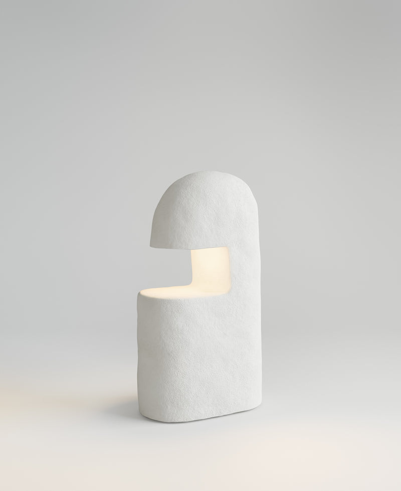 Dune Lamp small, illuminated view, sculptural resin table lamp