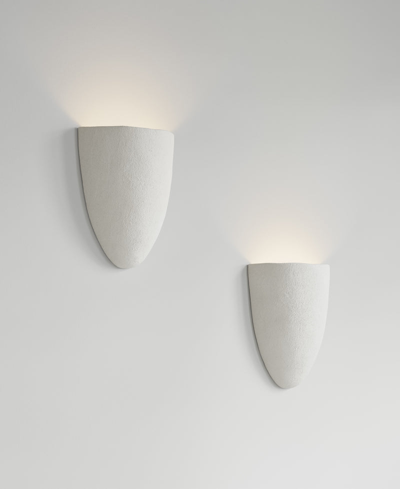 Elce Sconce, paired installation view, two resin wall sconces