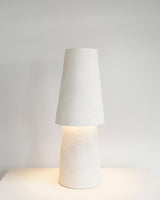 Joshua Table Lamp, light-on view, sculptural resin table lamp