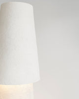 Joshua Table Lamp, illuminated view, close-up of textured plaster surface
