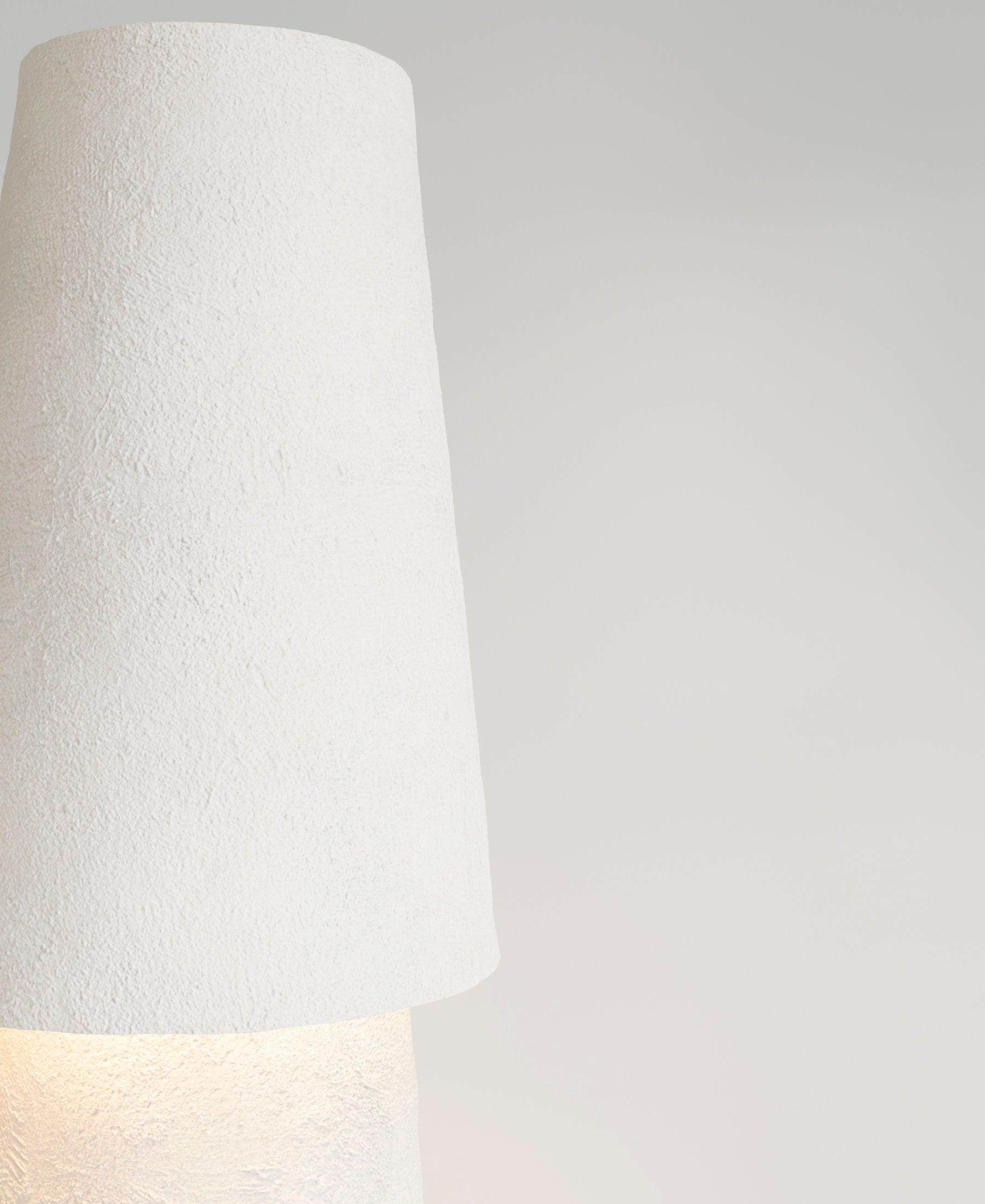 Joshua Table Lamp, illuminated view, close-up of textured plaster surface