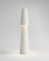 Joshua Standing Lamp, light-on view, sculptural resin floor lamp
