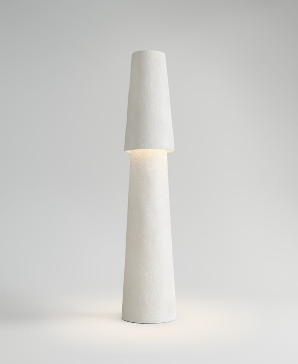 Joshua Standing Lamp, light-on view, sculptural resin floor lamp