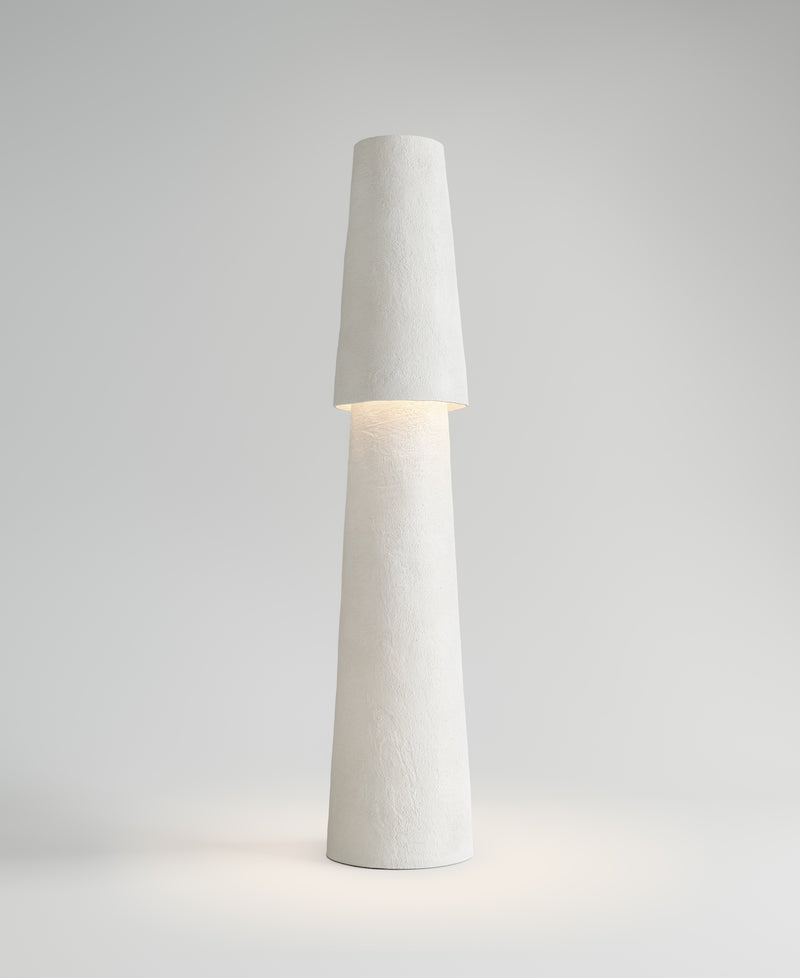 Joshua Standing Lamp, light-on view, sculptural resin floor lamp