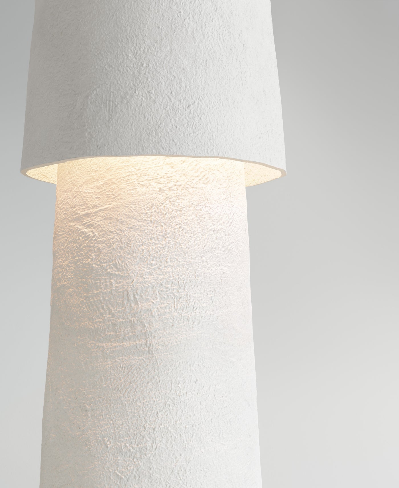 Joshua Standing Lamp, lit view, close-up of textured resin surface