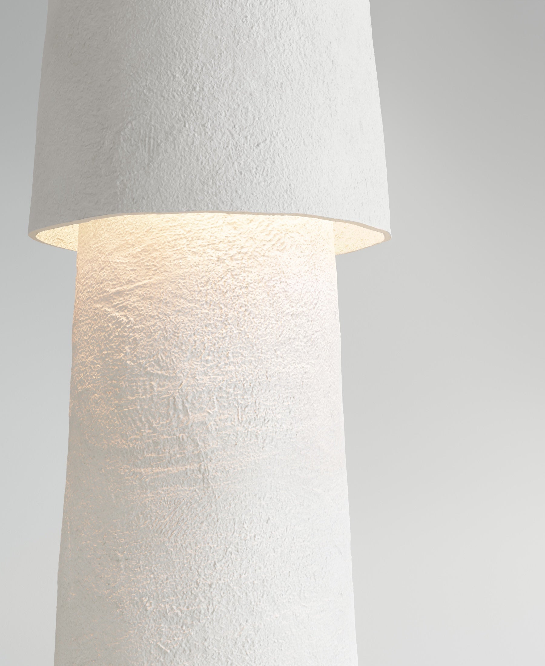 Joshua Standing Lamp, lit view, close-up of textured resin surface