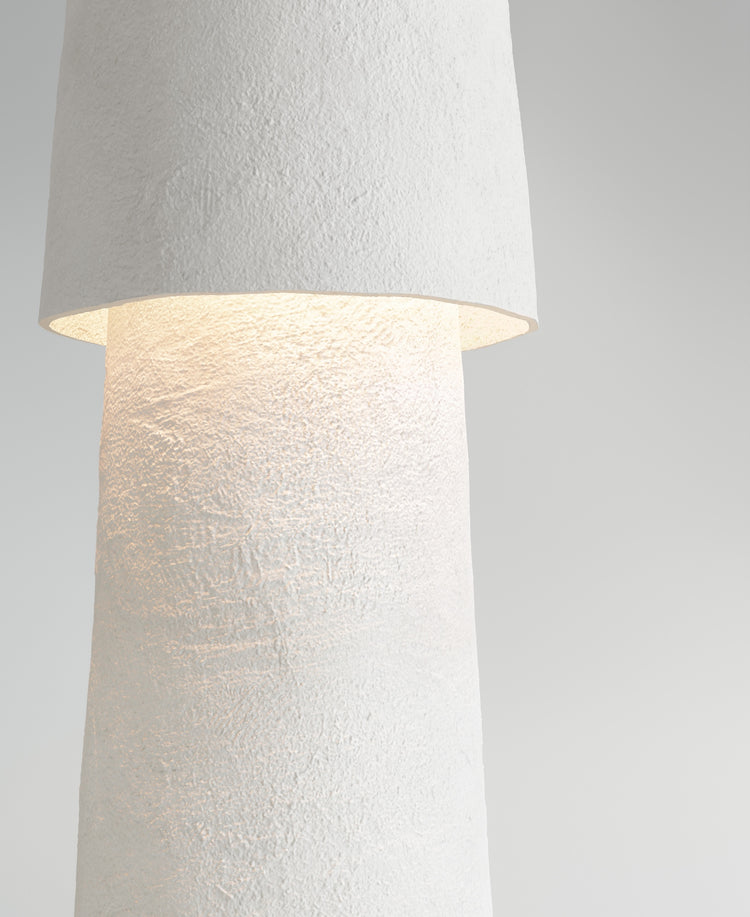 Joshua Standing Lamp, lit view, close-up of textured resin surface