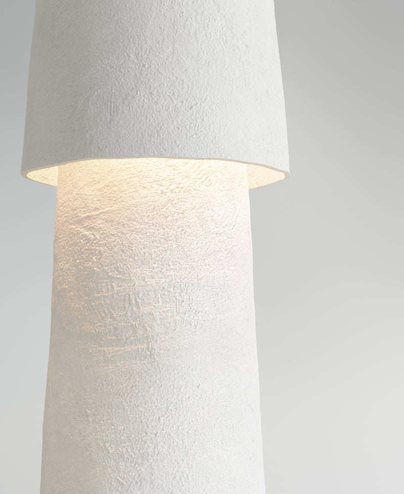 Joshua Standing Lamp, lit view, close-up of textured resin surface