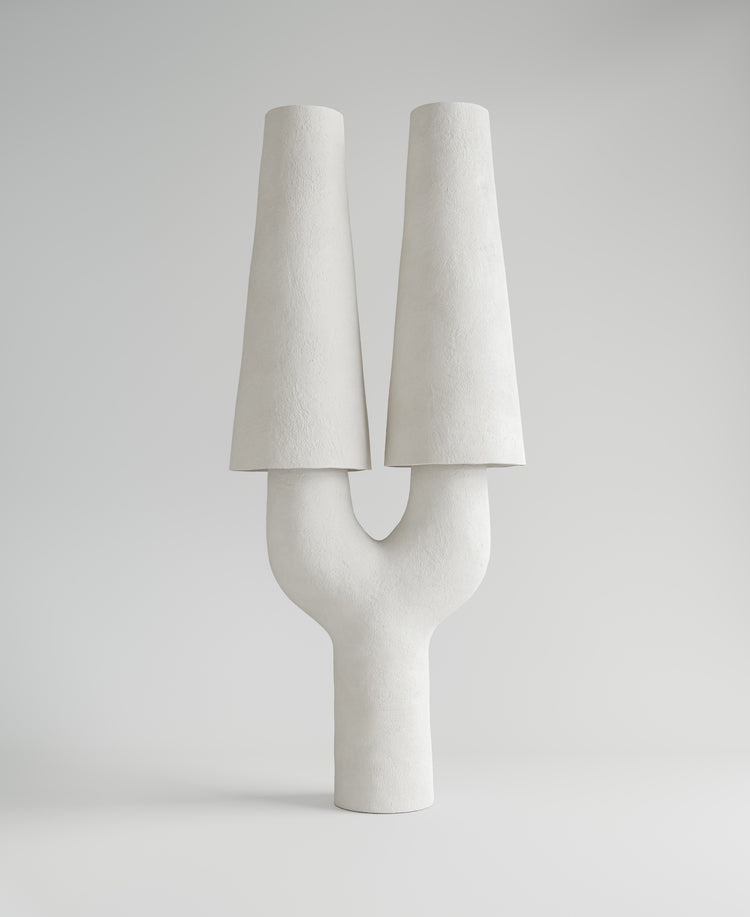 Joshua Double Lamp, front view, sculptural resin double lamp