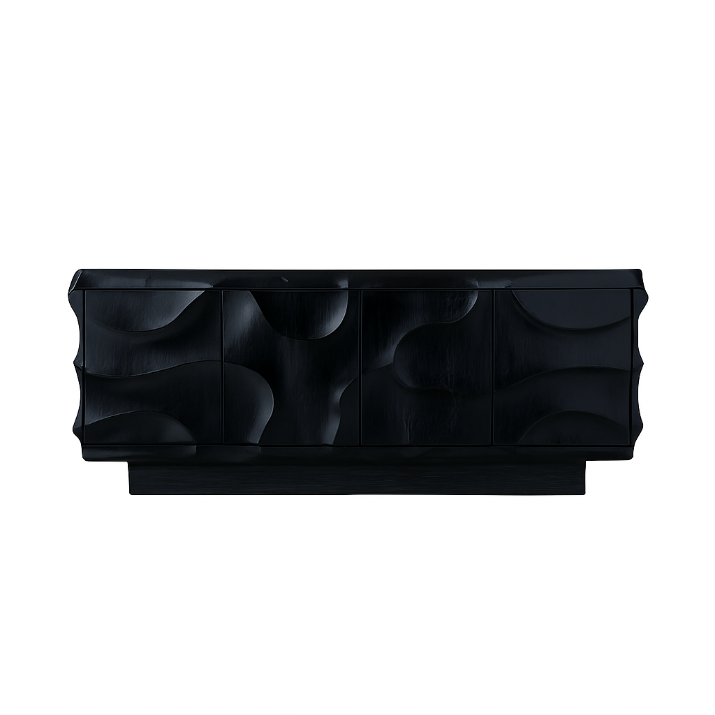 Morpheus Buffet Black, product studio front view, black teak