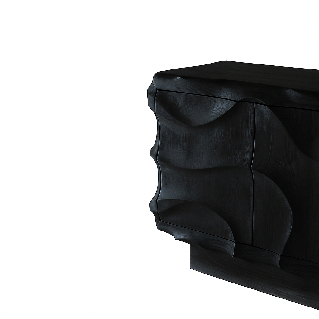 Morpheus Buffet Black, product studio view angle two, black teak