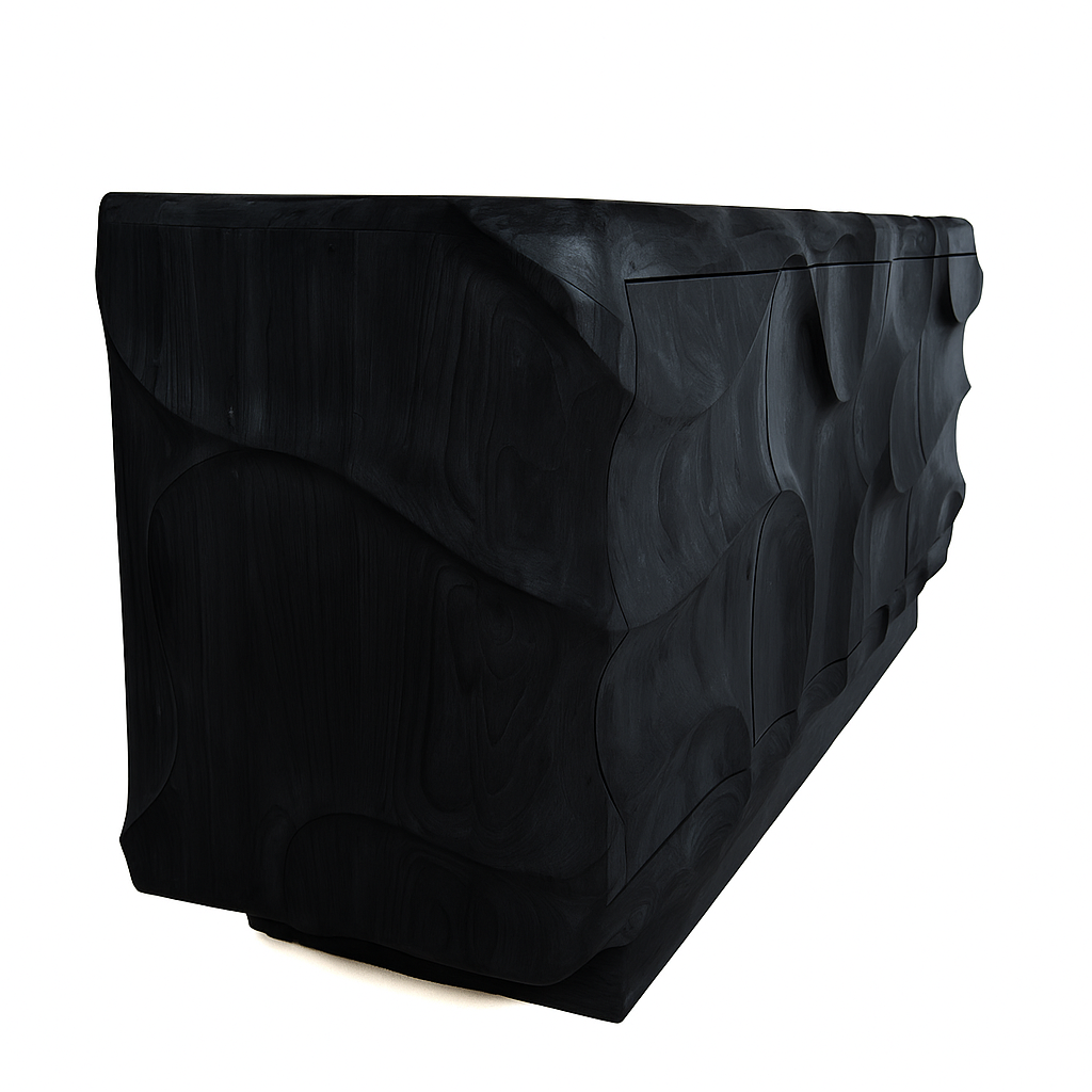 Morpheus Buffet Black, product studio view angle three, black teak