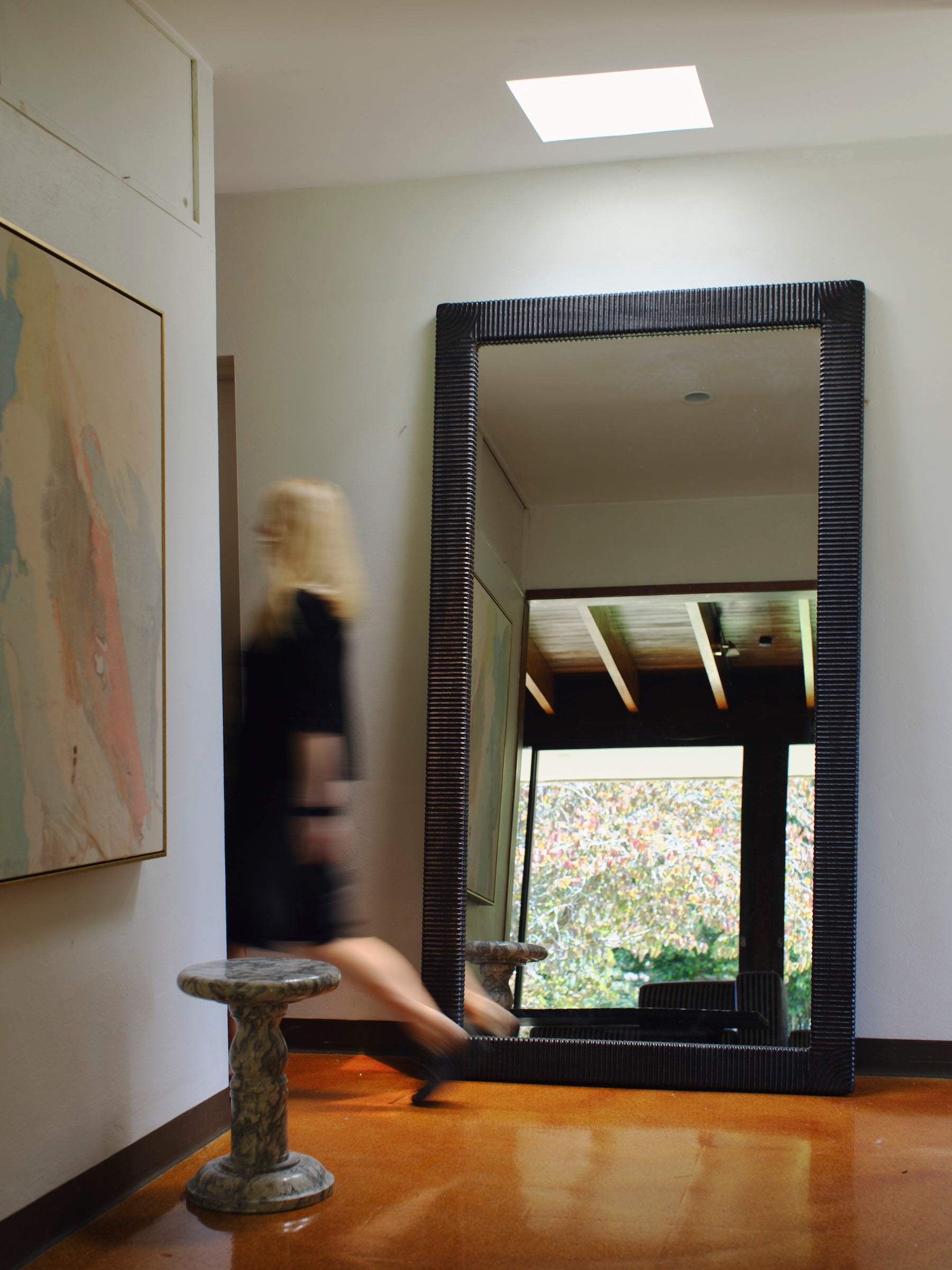 Maui Mirror, lifestyle interior view, teak-framed wall mirror