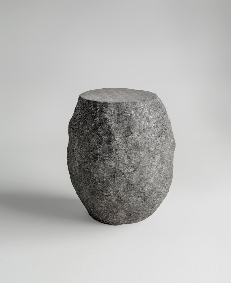 River Stool, side profile view, carved timber stool