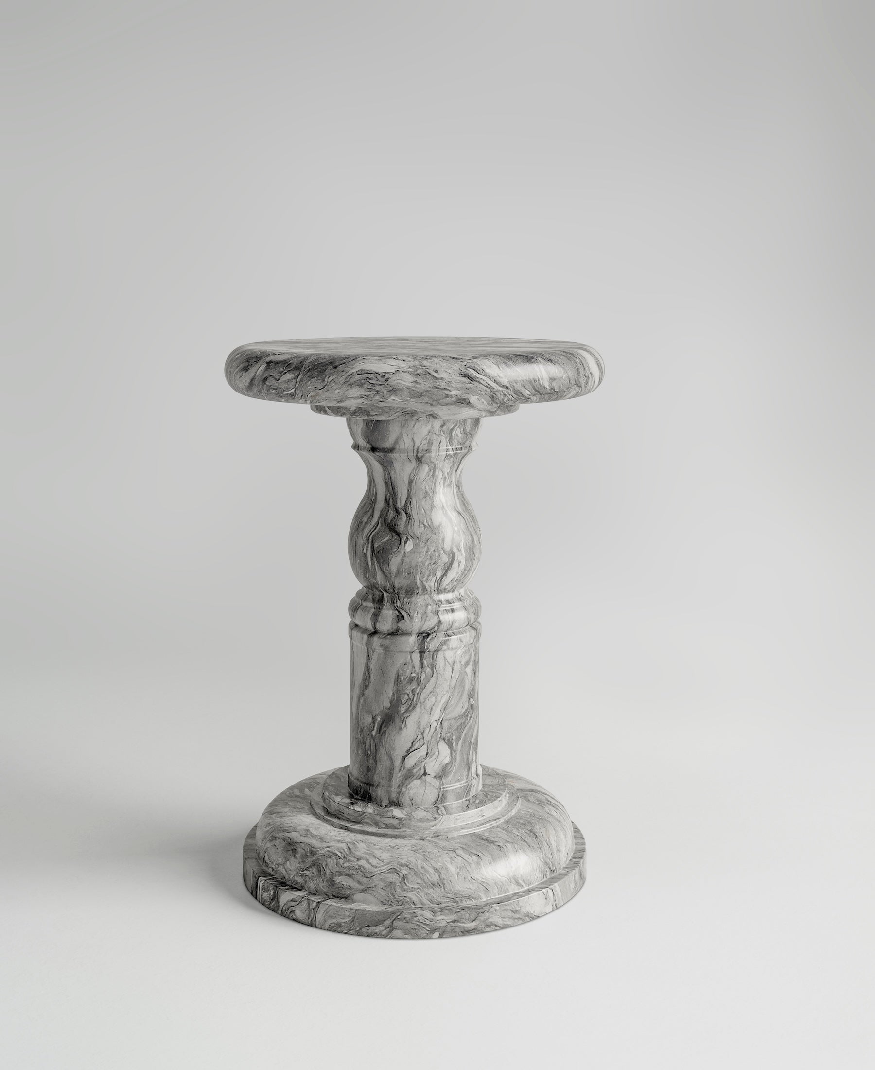 Roman Stool, front view, sculptural plaster stool