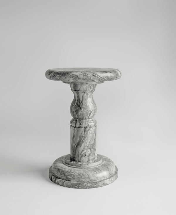 Roman Stool, front view, sculptural plaster stool