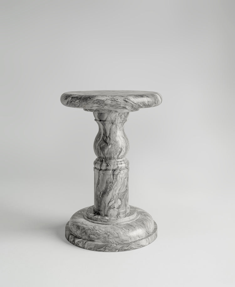 Roman Stool, front view, sculptural plaster stool