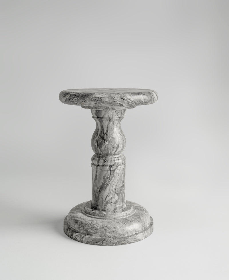 Roman Stool, front view, sculptural plaster stool
