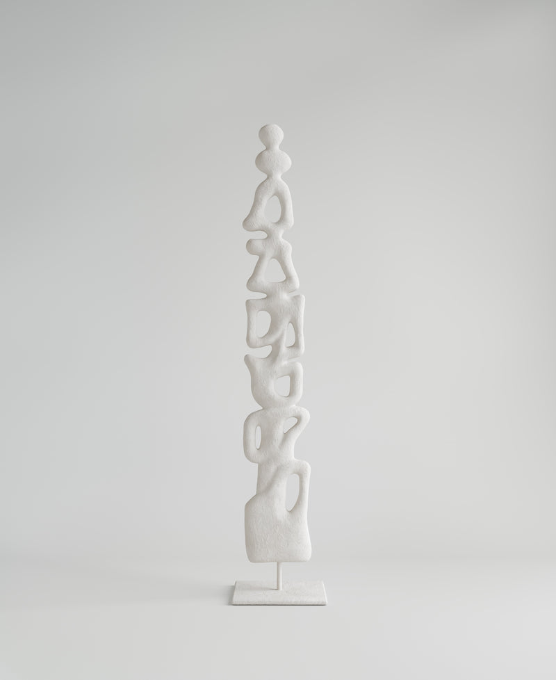 Totem Stack, front view, tall white stacked sculpture
