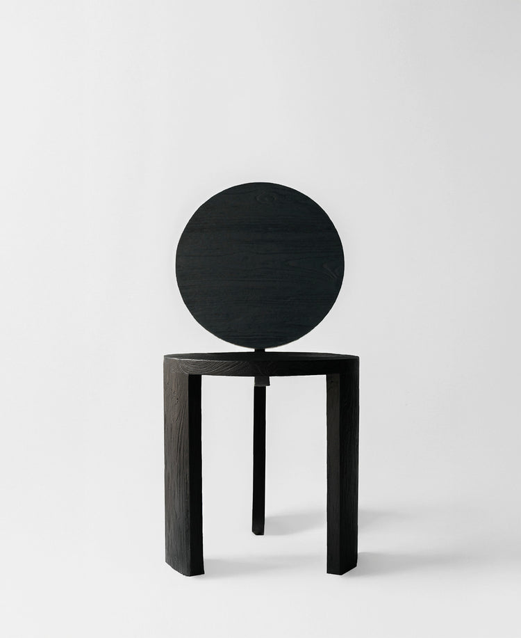 Chair 00, front view, black satin teak dining chair