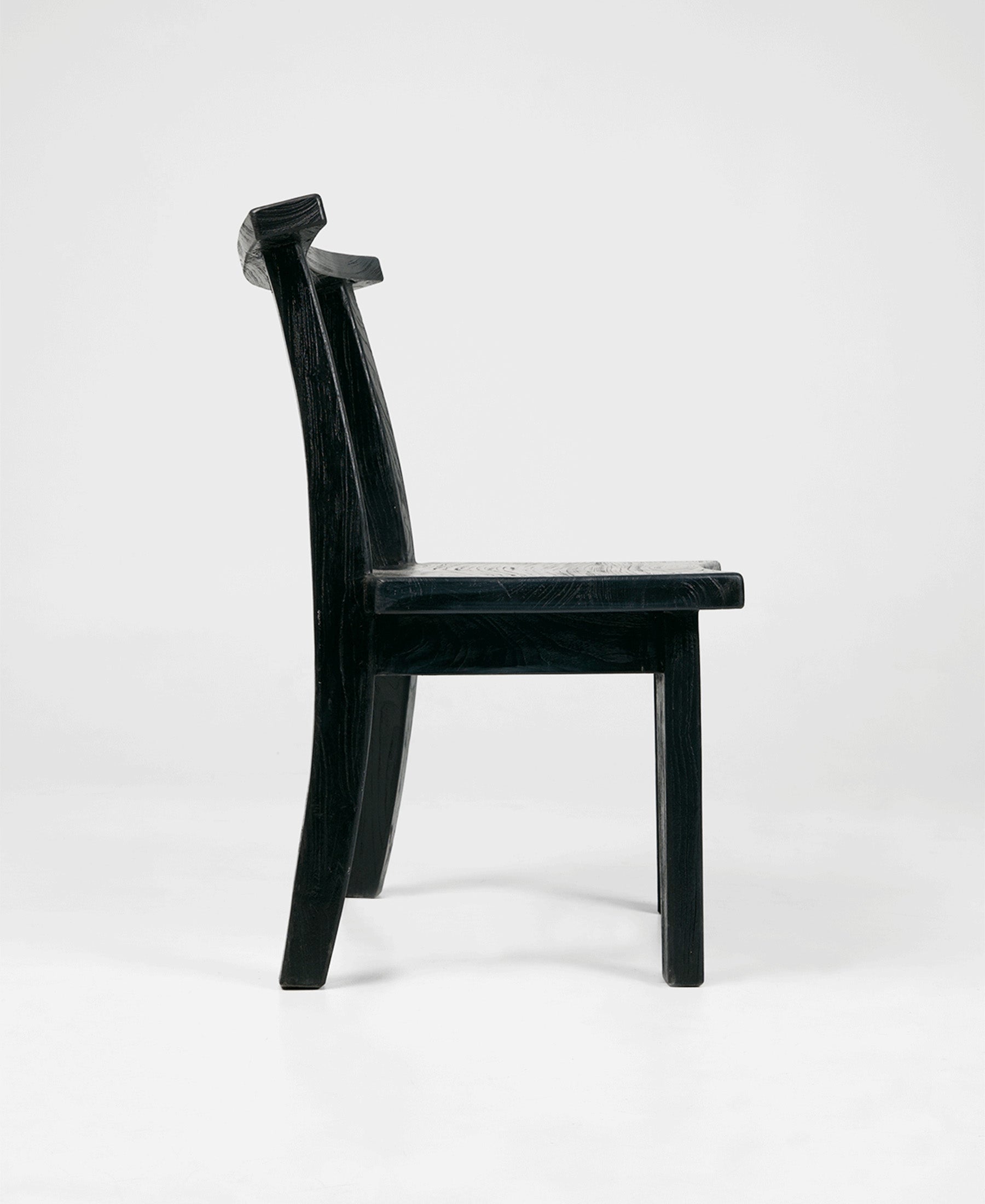 Primitive Chair, angled view, black and teak timber chair