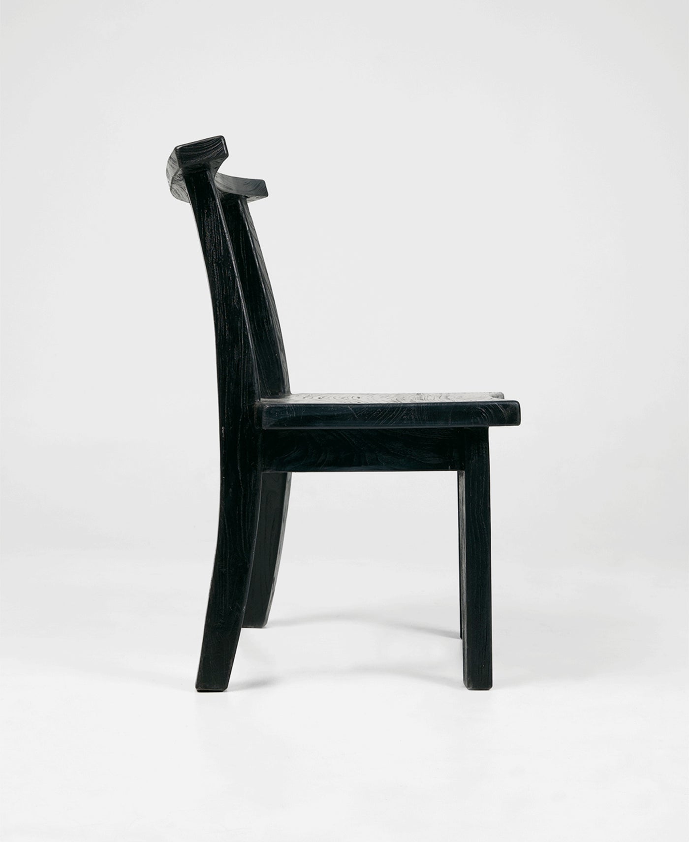 Primitive Chair, angled view, black and teak timber chair