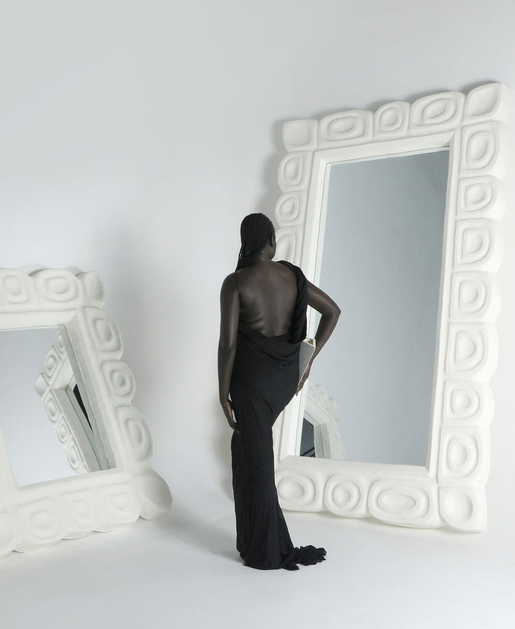 Cocteau Mirror, lifestyle interior view, carved plaster wall mirror